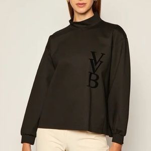 VVB black mock neck top with velvet logo